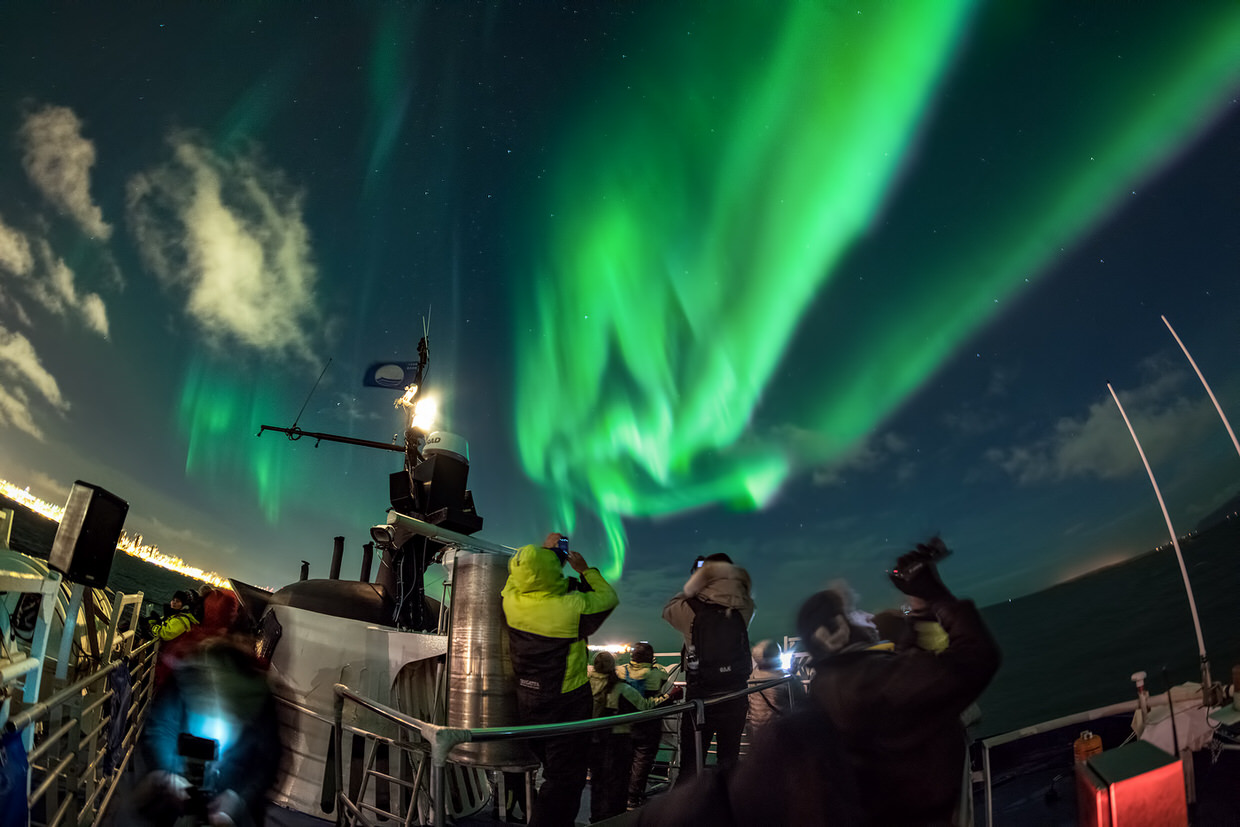 Northern Lights seen from the Atlantic Ocean