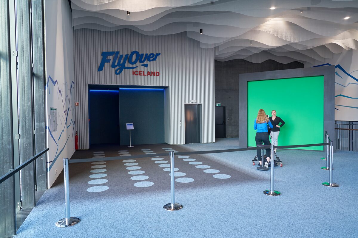 FlyOver Iceland entrance with green screen photo area.